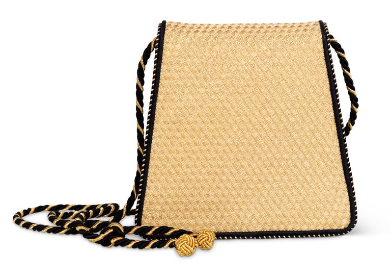 Vintage Bottega Veneta Gold Black Silk Tassel Evening Bag
