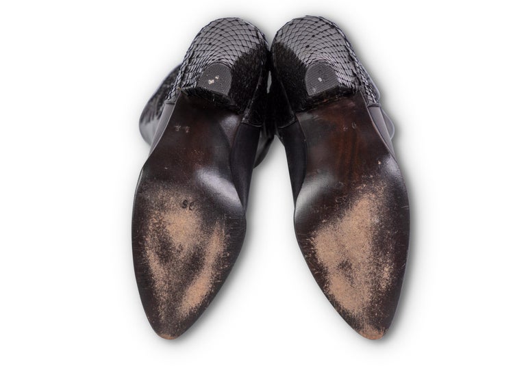 Vintage Maud Frizon Black Leather Snakeskin Heel Boots Size 5