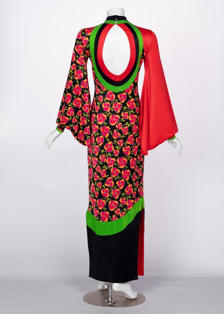 Giorgio di Sant'Angelo Floral Color Block Cut-Out Back Maxi Dress, 1970s