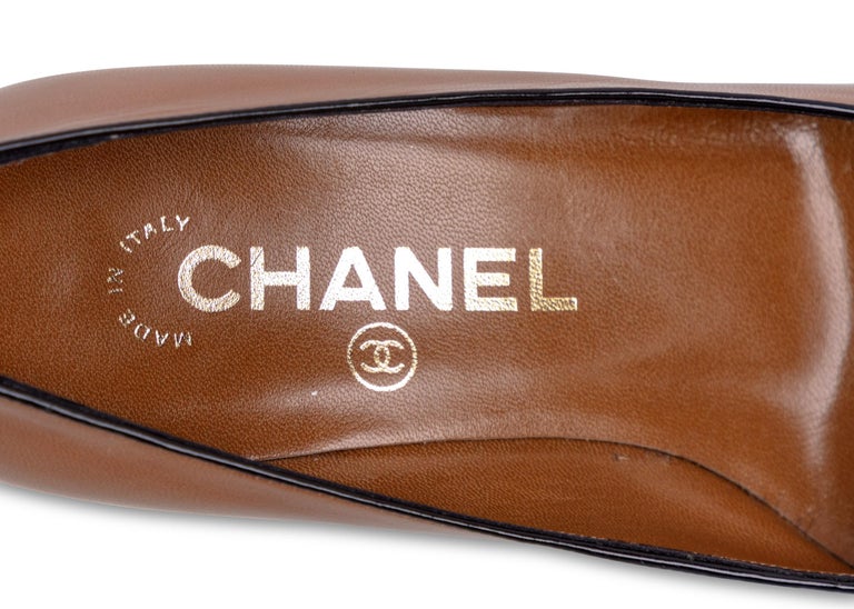 Chanel Dark Beige Black Leather Classic Point Toe Jewel Pump, 2002