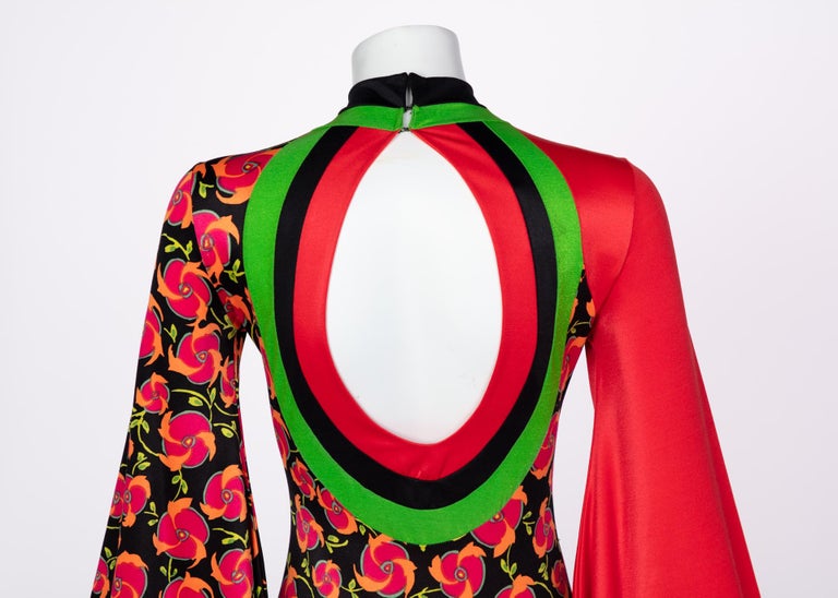 Giorgio di Sant'Angelo Floral Color Block Cut-Out Back Maxi Dress, 1970s