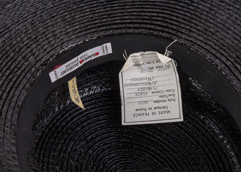 Yves Saint Laurent YSL Vintage Glossy Black Straw Hat, 1980s