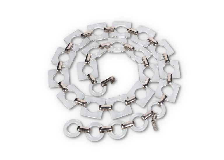 Vintage Yves Saint Laurent Lucite Squares Silver Necklace / Belt