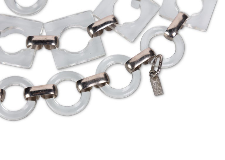 Vintage Yves Saint Laurent Lucite Squares Silver Necklace / Belt