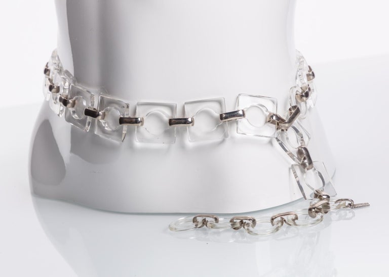 Vintage Yves Saint Laurent Lucite Squares Silver Necklace / Belt