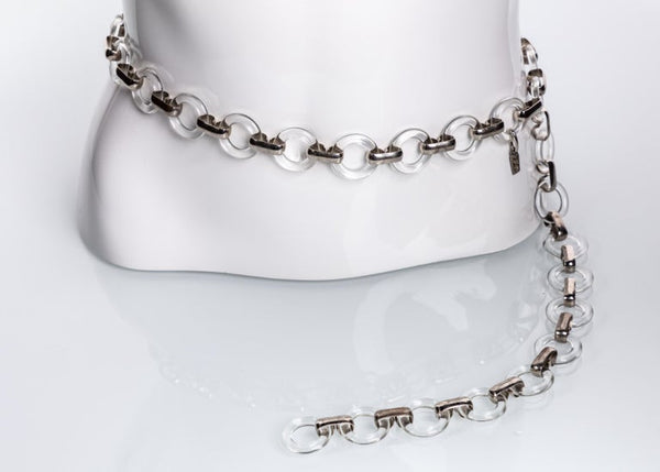 Vintage Yves Saint Laurent Lucite Rings Silver Link Belt / Necklace