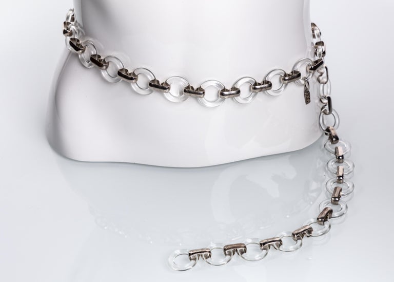 Vintage Yves Saint Laurent Lucite Rings Silver Link Belt / Necklace