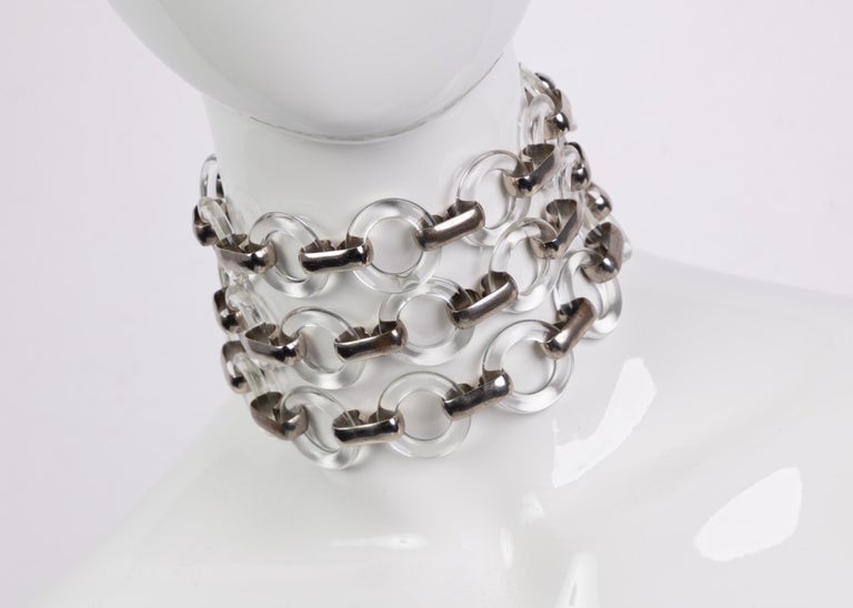 Vintage Yves Saint Laurent Lucite Rings Silver Link Belt / Necklace