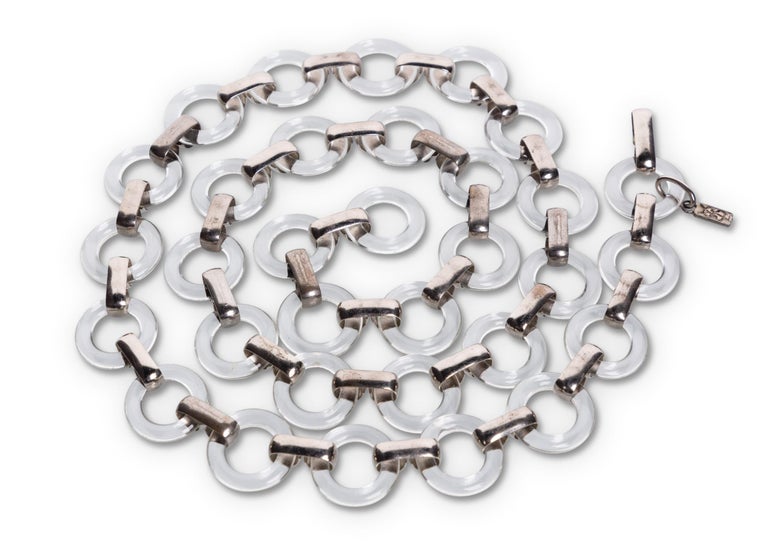 Vintage Yves Saint Laurent Lucite Rings Silver Link Belt / Necklace