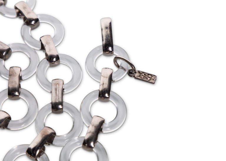 Vintage Yves Saint Laurent Lucite Rings Silver Link Belt / Necklace