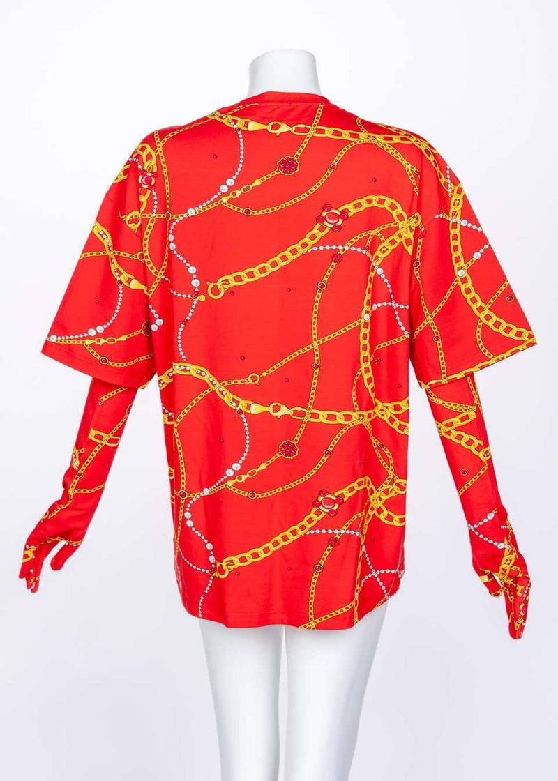 Balenciaga Red Chain Print Shirt and Gloves Basha Gold