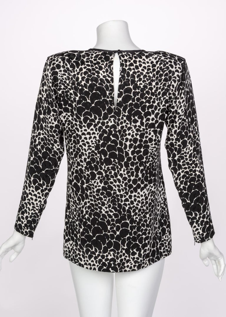 Yves Saint Laurent YSL Black White Silk Print Blouse Top, 1970s