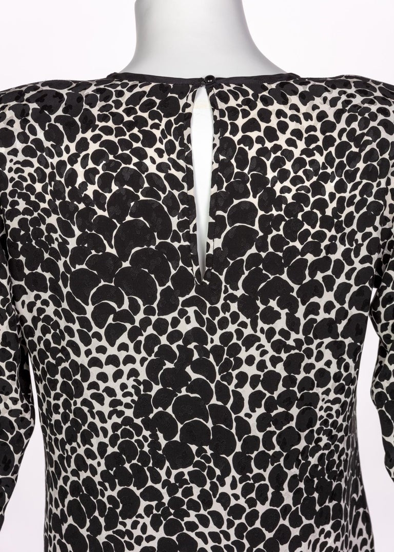 Yves Saint Laurent YSL Black White Silk Print Blouse Top, 1970s