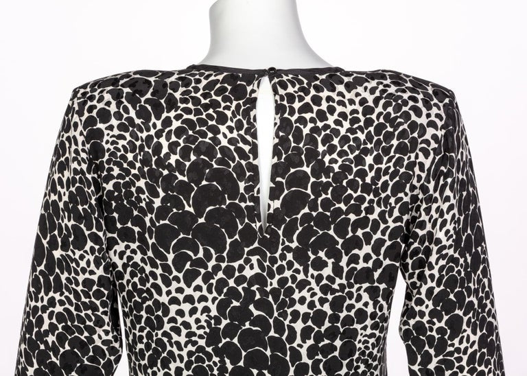 Yves Saint Laurent YSL Black White Silk Print Blouse Top, 1970s
