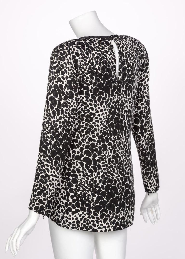 Yves Saint Laurent YSL Black White Silk Print Blouse Top, 1970s