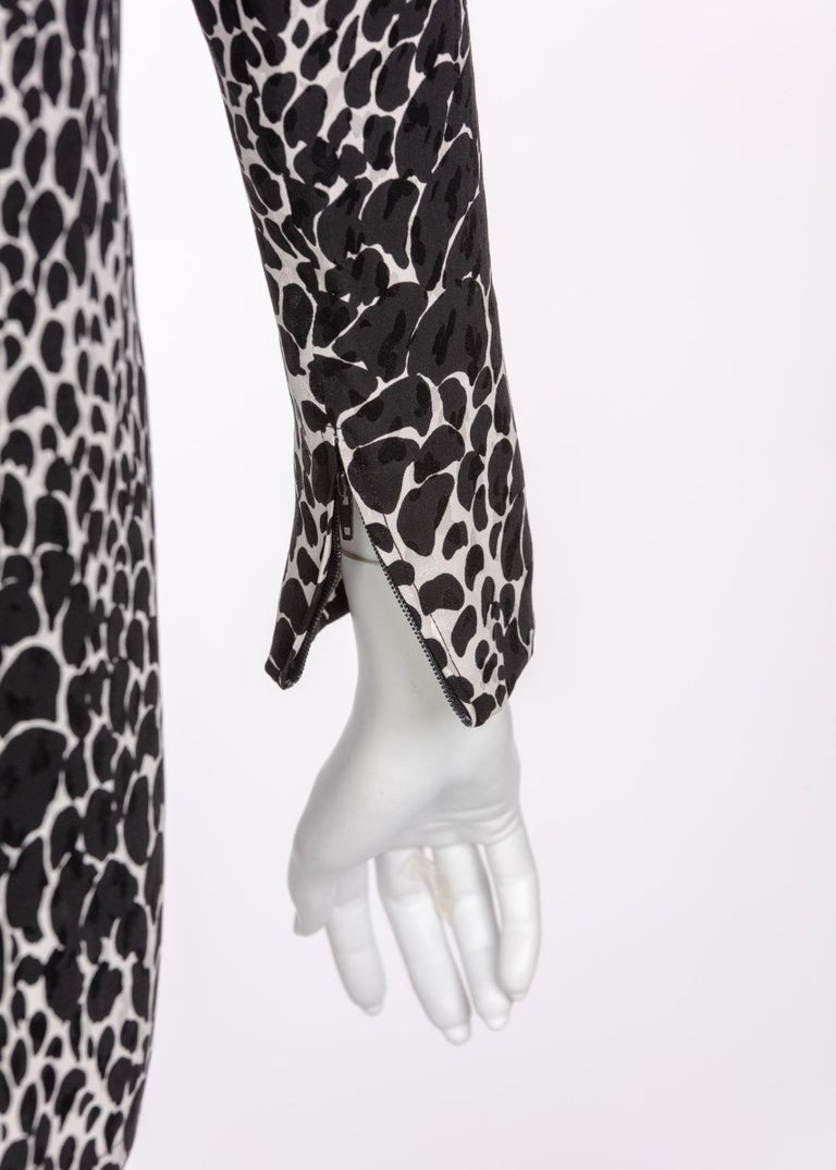 Yves Saint Laurent YSL Black White Silk Print Blouse Top, 1970s