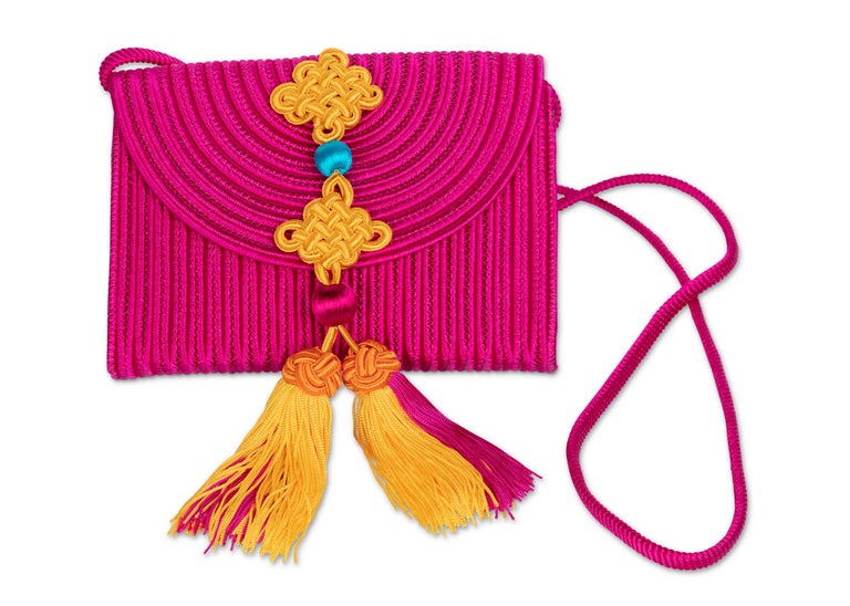Yves Saint Laurent YSL Pink Passementerie Yellow Tassel Shoulder Bag ,1990s