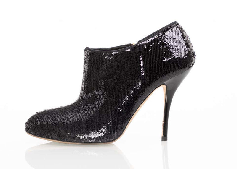 Gucci Black Sequin High Heels Ankle Booties Boots Size 37.5