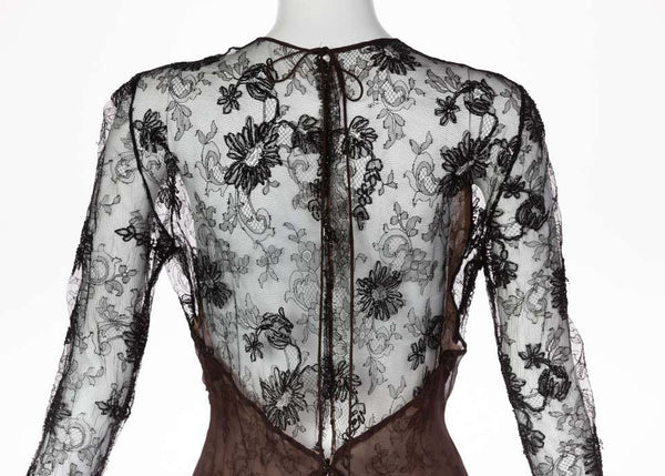 Carolina Herrera Black embroidered Lace Silk Silk Evening Dress, 1990s