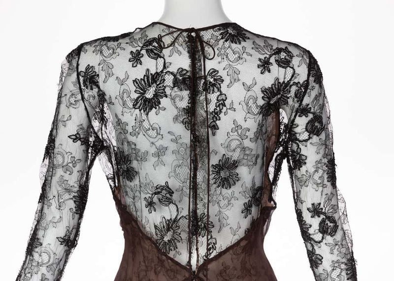 Carolina Herrera Black embroidered Lace Silk Silk Evening Dress, 1990s