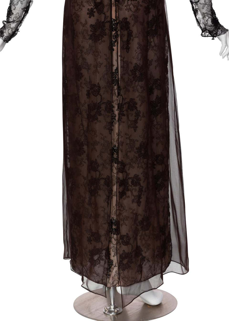 Carolina Herrera Black embroidered Lace Silk Silk Evening Dress, 1990s