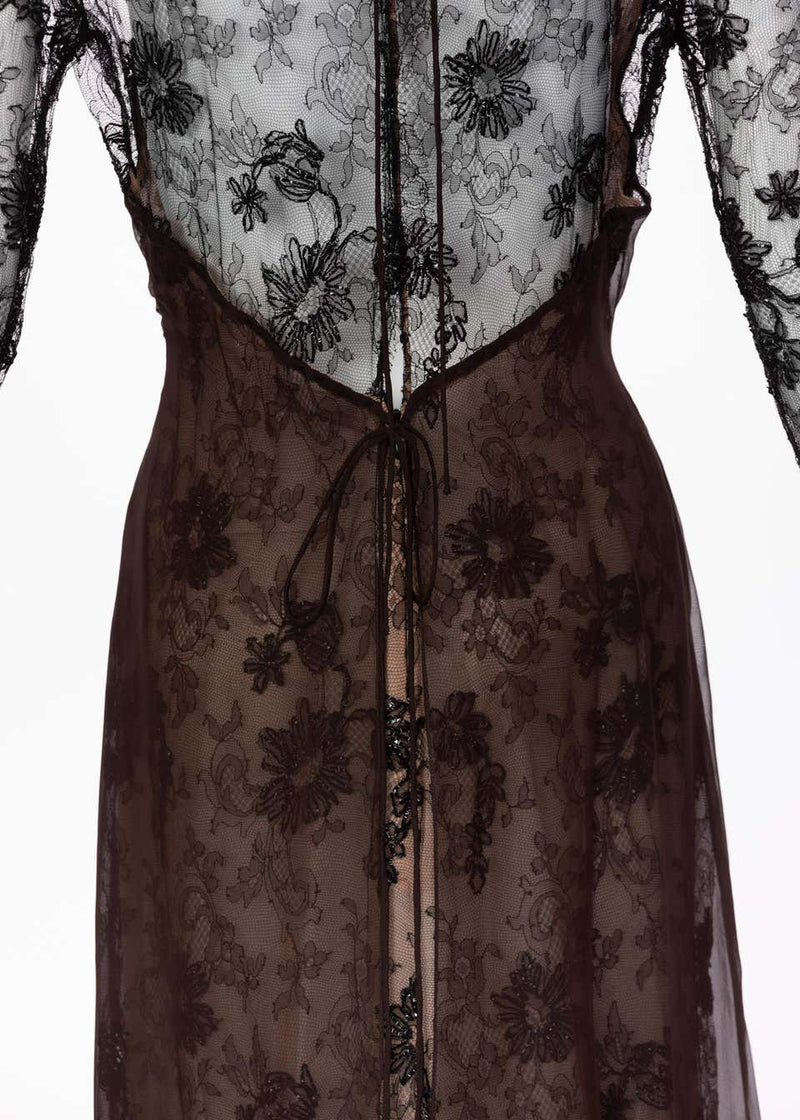 Carolina Herrera Black embroidered Lace Silk Silk Evening Dress, 1990s