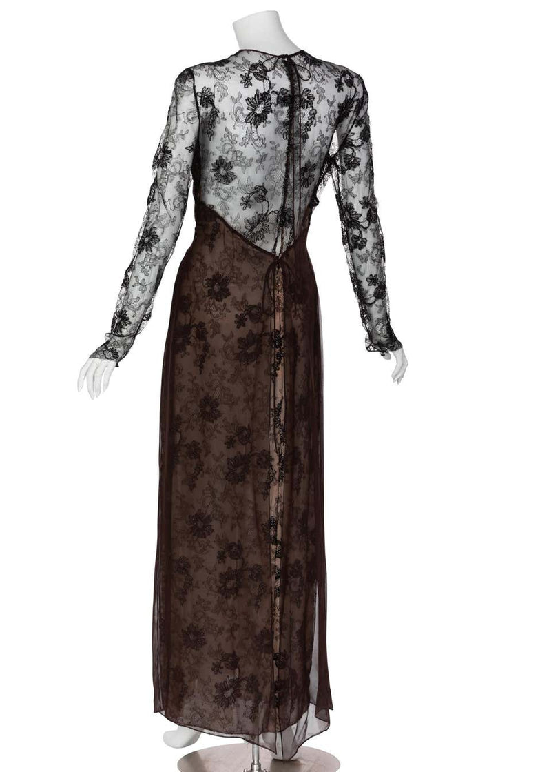 Carolina Herrera Black embroidered Lace Silk Silk Evening Dress, 1990s