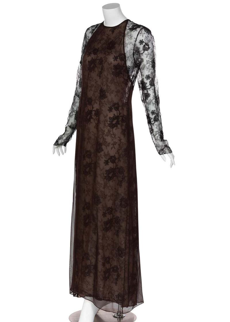 Carolina Herrera Black embroidered Lace Silk Silk Evening Dress, 1990s