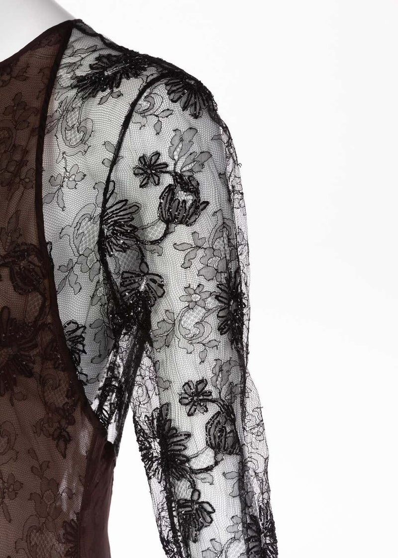 Carolina Herrera Black embroidered Lace Silk Silk Evening Dress, 1990s