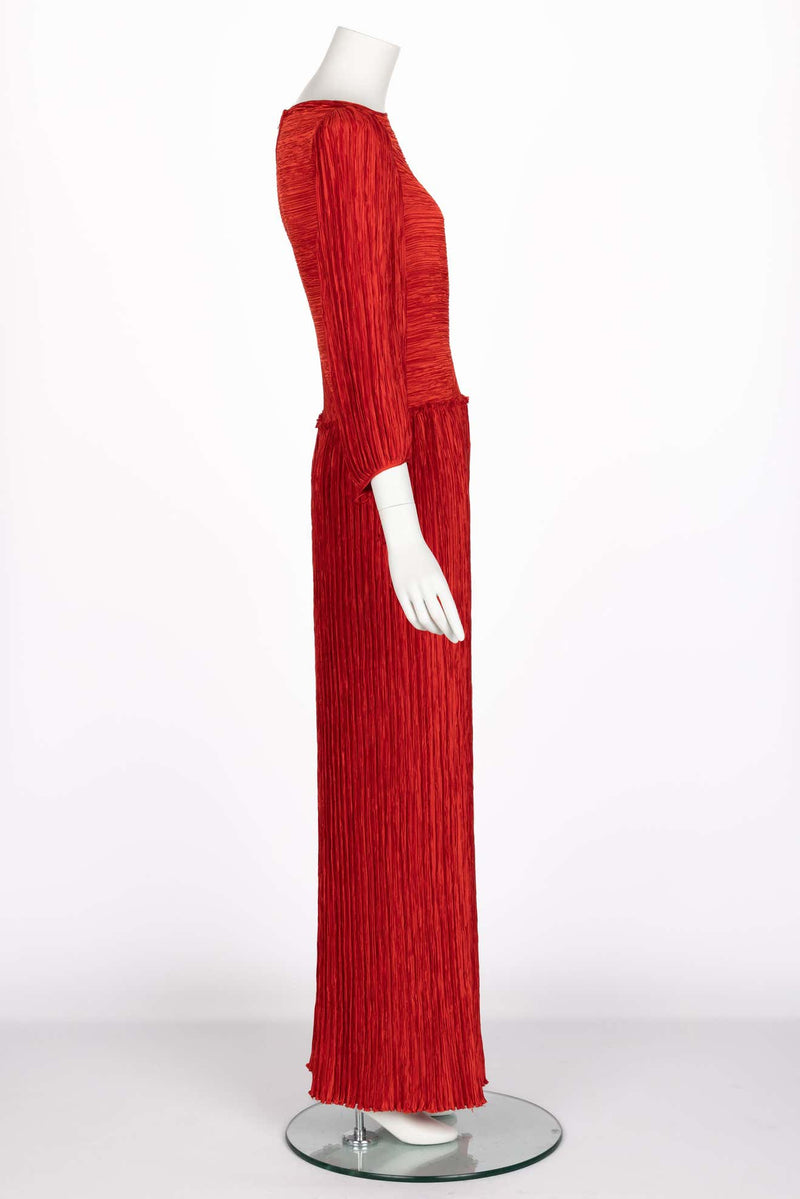 Vintage Mary Mcfadden Red Fortuny Pleated Maxi Dress