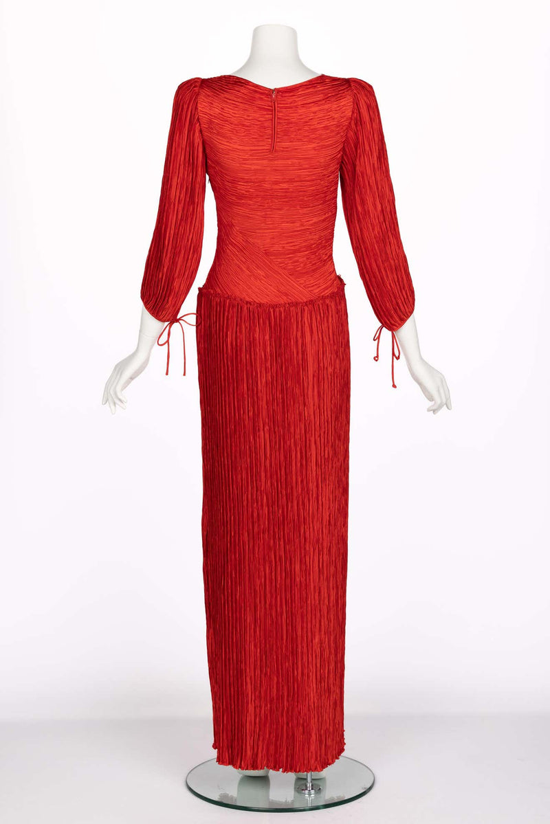 Vintage Mary Mcfadden Red Fortuny Pleated Maxi Dress