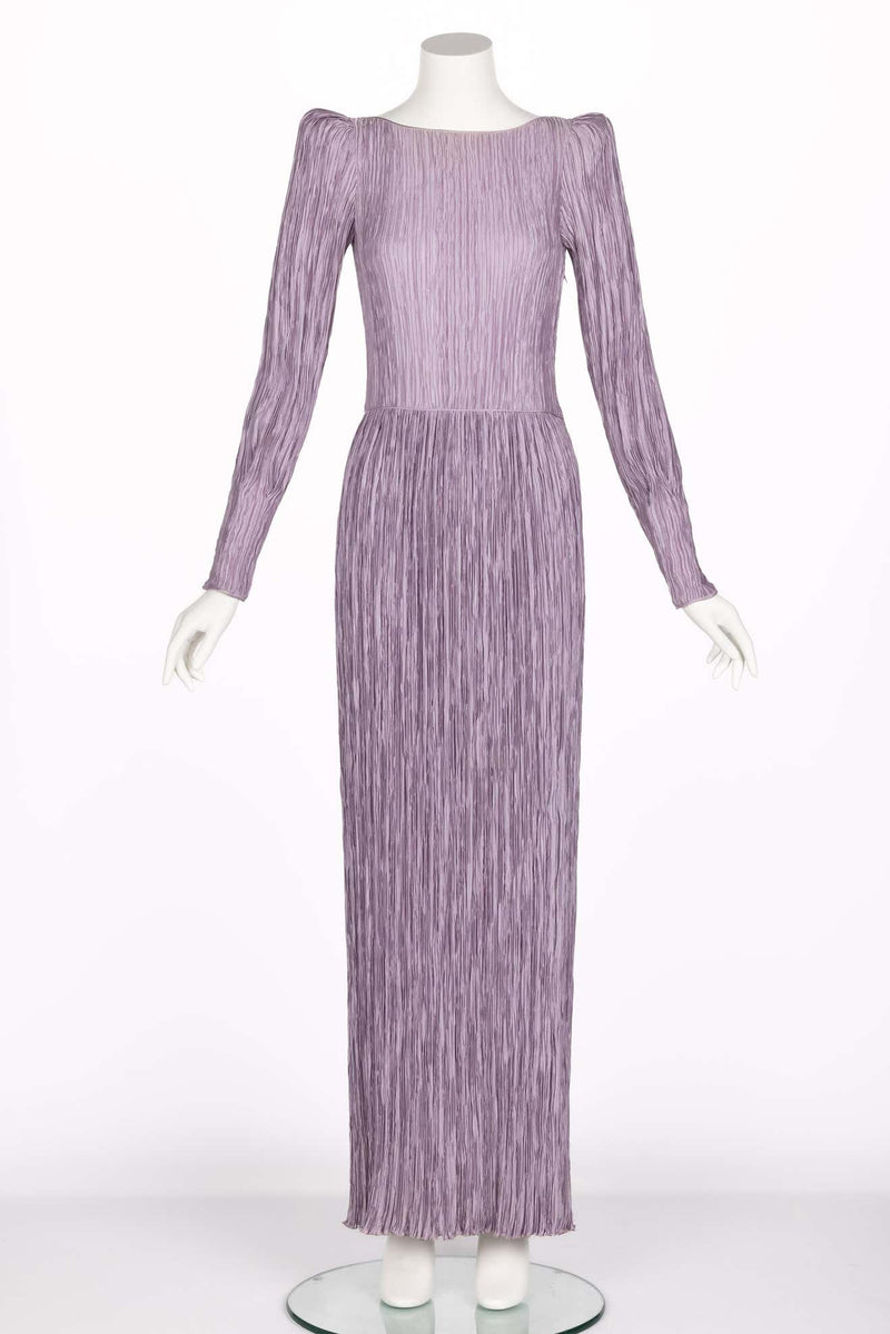 Vintage Mary McFadden Lavender Golden Macrame Cut Out Back Gown