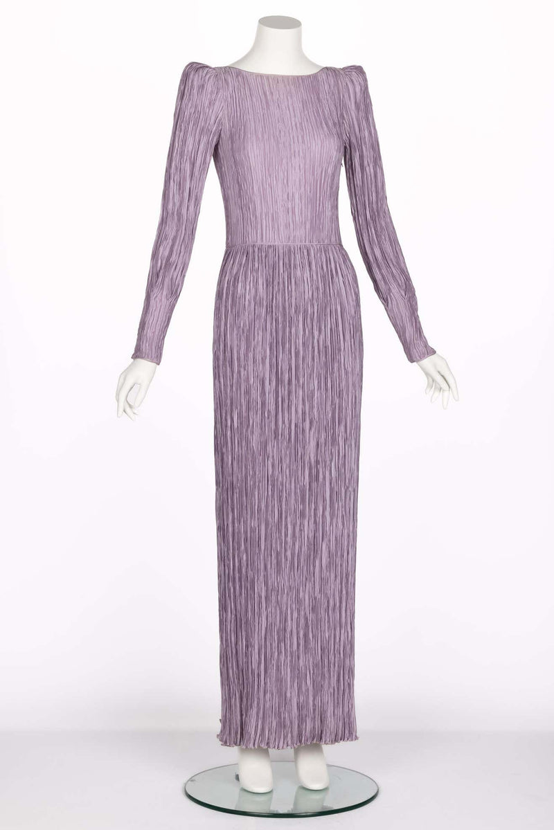 Vintage Mary McFadden Lavender Golden Macrame Cut Out Back Gown