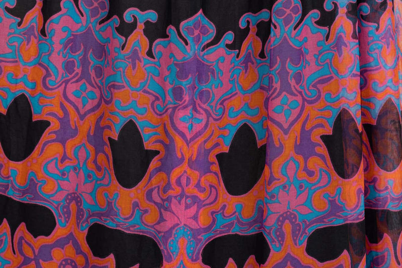 Pauline Trigère Cotton Silk Voile Black Vivid Print Sleeveless Dress, 1970s