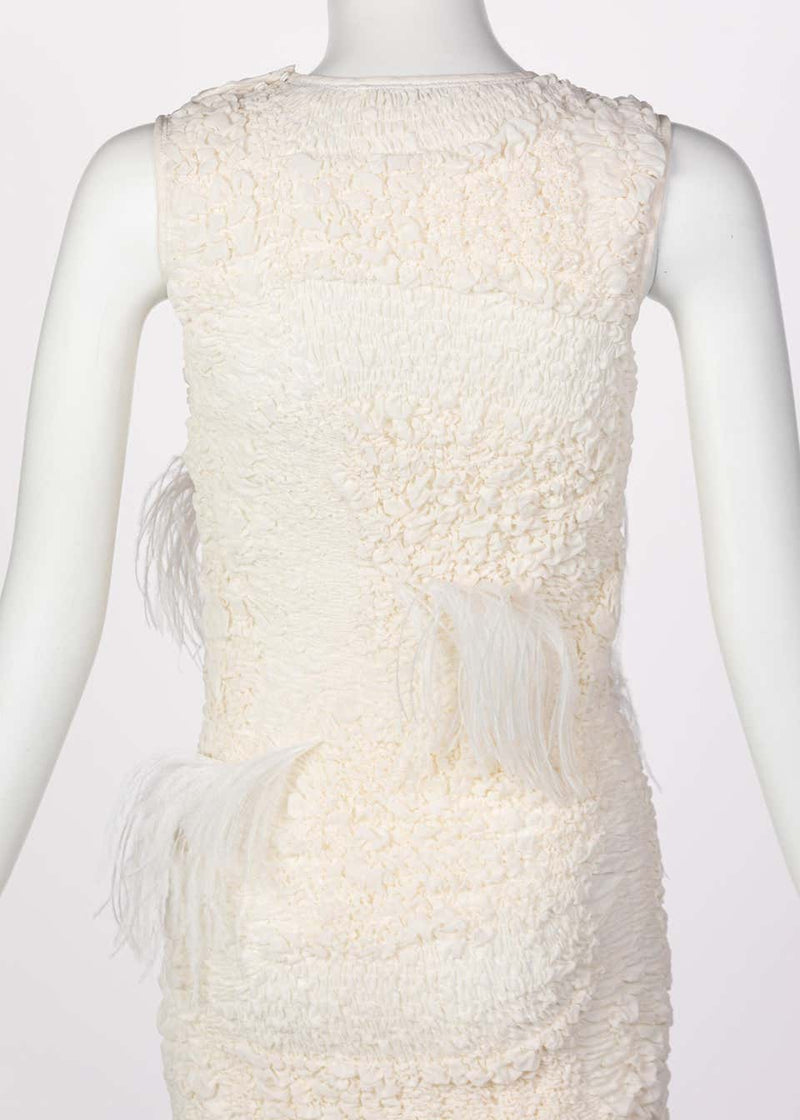 Nina Ricci Ivory Silk Feather Embellished Dress, Spring 2016