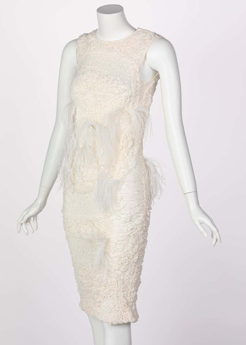 Nina Ricci Ivory Silk Feather Embellished Dress, Spring 2016 Nina Ricci Ivory Silk Feather Embellished Dress, Spring 2016