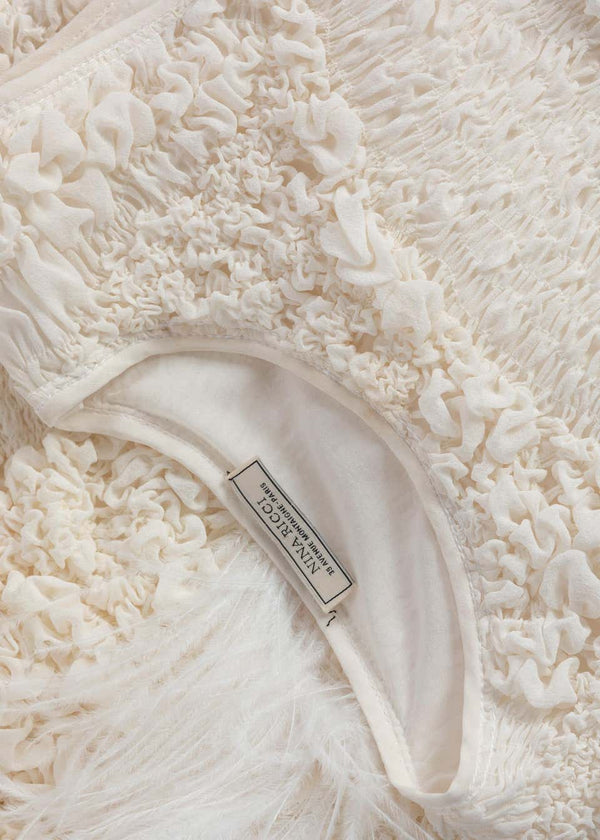 Nina Ricci Ivory Silk Feather Embellished Dress, Spring 2016