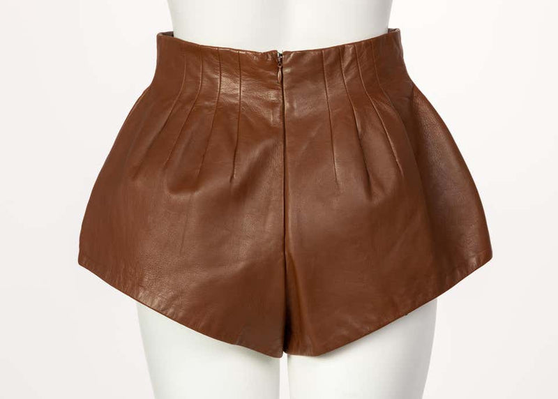 Prada Brown Leather Shorts, 2009