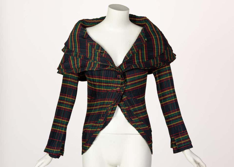 Mashiah Plisse Tartan Plaid Jacket Top Avant Garde