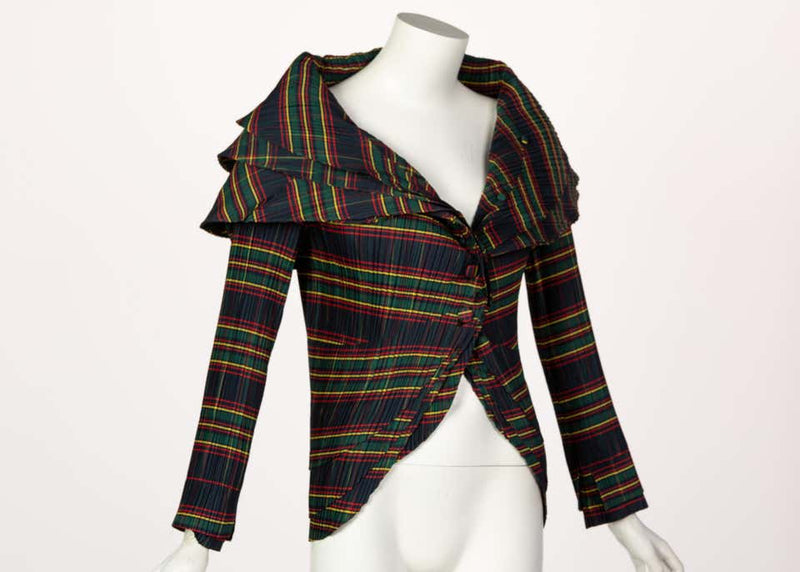 Mashiah Plisse Tartan Plaid Jacket Top Avant Garde