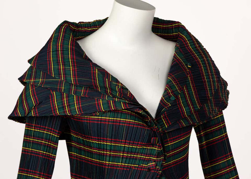 Mashiah Plisse Tartan Plaid Jacket Top Avant Garde