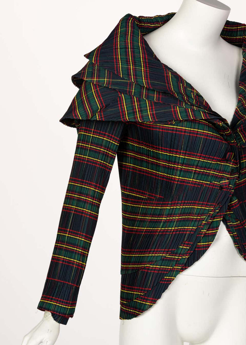 Mashiah Plisse Tartan Plaid Jacket Top Avant Garde