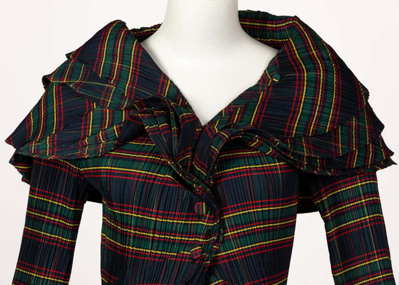 Mashiah Plisse Tartan Plaid Jacket Top Avant Garde