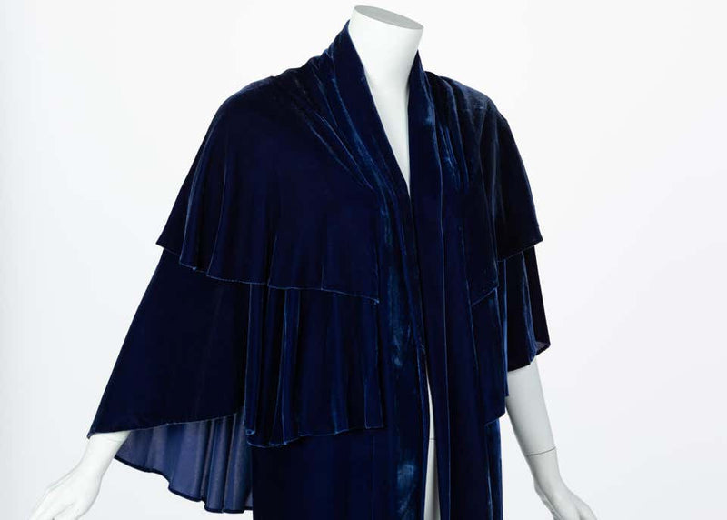 I Magnin & Co. Blue Silk velvet Evening Cape Coat, 1930s