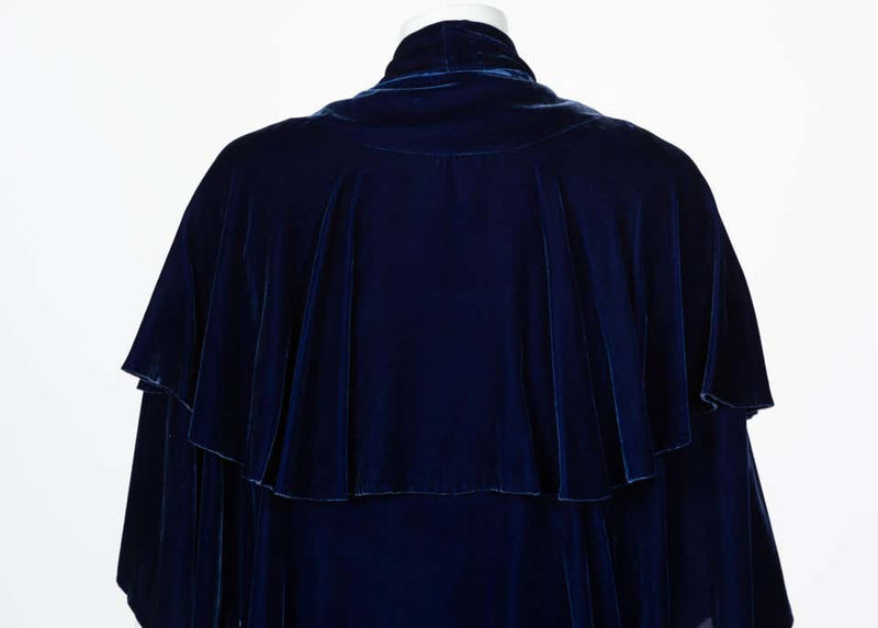 I Magnin & Co. Blue Silk velvet Evening Cape Coat, 1930s