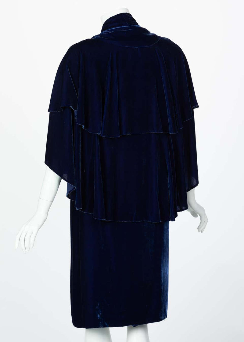 I Magnin & Co. Blue Silk velvet Evening Cape Coat, 1930s