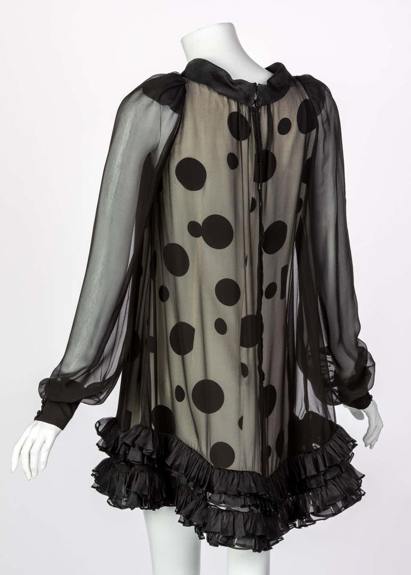 Balenciaga Black Polka Dot Silk Mini Dress, 1990s