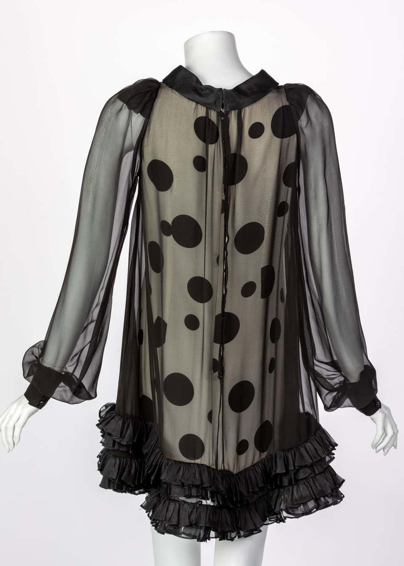 Balenciaga Black Polka Dot Silk Mini Dress, 1990s