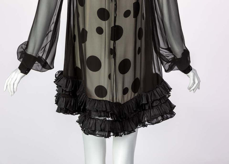 Balenciaga Black Polka Dot Silk Mini Dress, 1990s