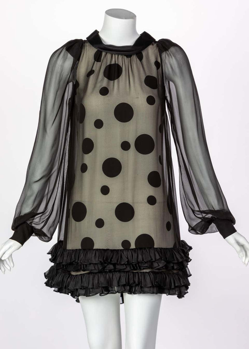 Balenciaga Black Polka Dot Silk Mini Dress, 1990s